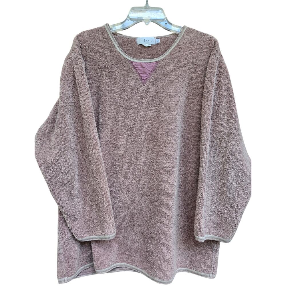 Vintage J. Jill Terry Cloth Blush Pink 3/4 Sleeve Sweatshirt Y2K 100% Cotton